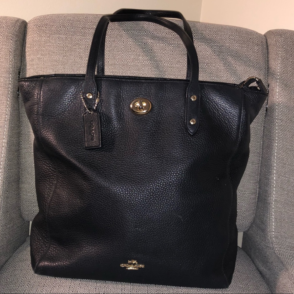 Black Leather Coach City Tote